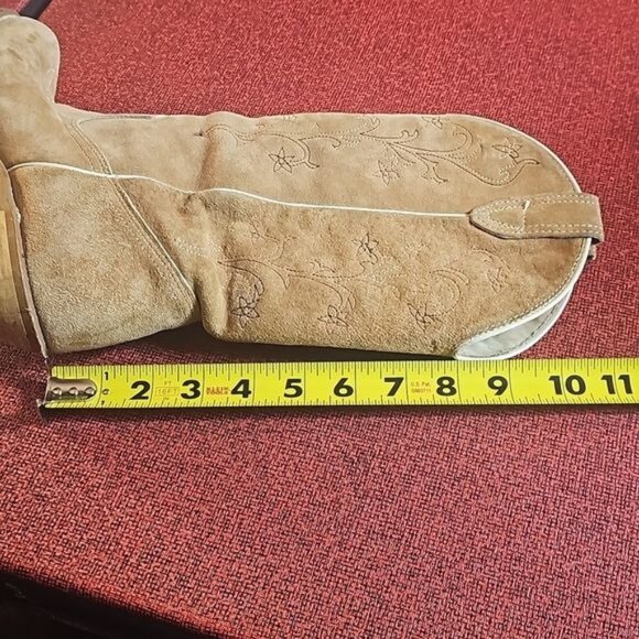 Wolverine Tan Suede Embroidered Heeled Boots Sz 7.5 Coastal Cowgirl Almond Toe - Picture 10 of 14